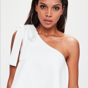 missguided one shoulder bow sleeve midi dress